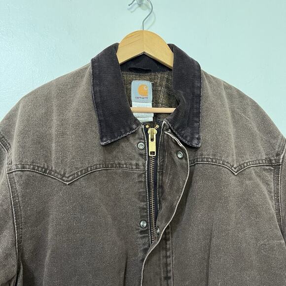 VTG Carhartt Men's Blanket Lined Canvas Chore Jacket Size L Brown Drawstring C52 - Picture 4 of 16
